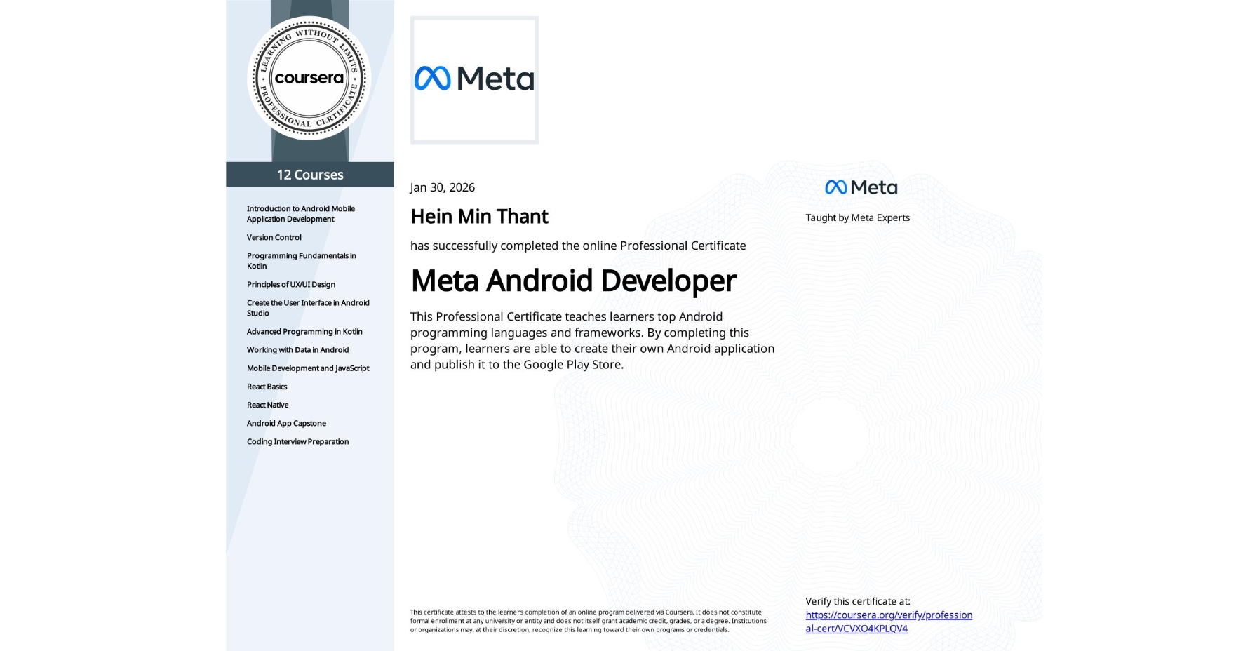 Meta Android Developer Professional Certificate